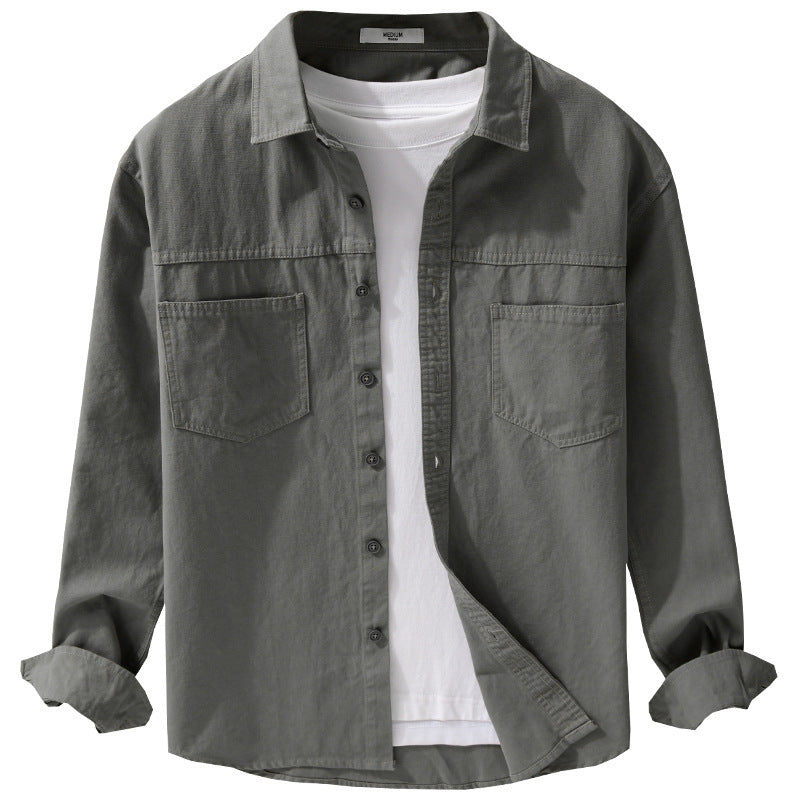 Herren Utility-Hemdjacke aus Baumwolltwill mit verdeckter Knopfleiste und Relaxed-Schnitt Echoarchiv