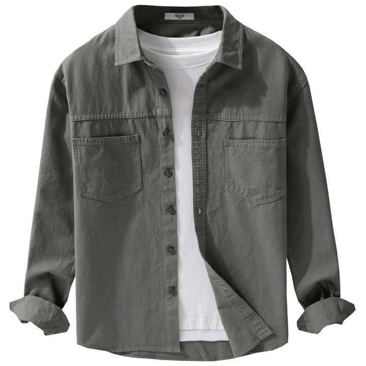 Herren Utility-Hemdjacke aus Baumwolltwill mit verdeckter Knopfleiste und Relaxed-Schnitt Echoarchiv