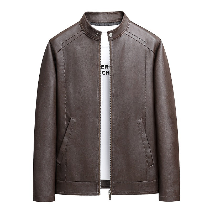 Herren Schlichte Kunstleder-Cityjacke mit Stehkragen, Zweiwege-Reißverschluss & Eingrifftaschen Echoarchiv