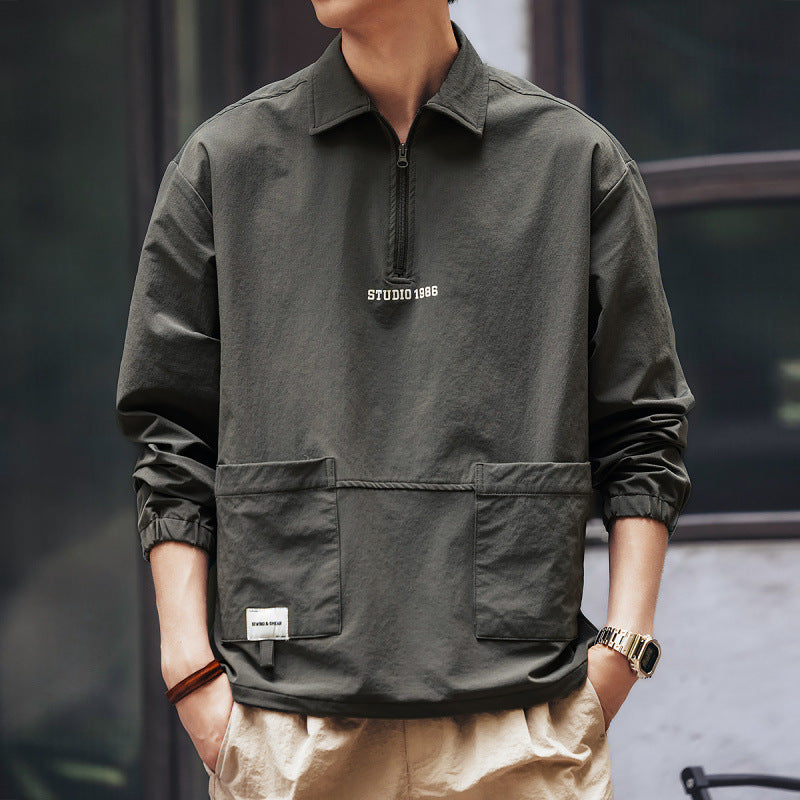 Herren Utility-Halbzip-Pullover mit Hemdkragen und Kängurutaschen Echoarchiv