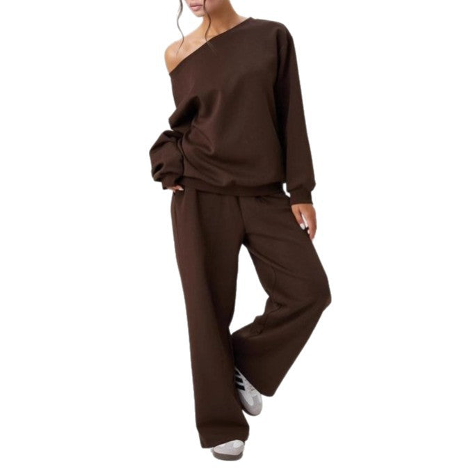 Damen nan legeres Lounge-Set mit einseitigem Schulterdetail und weiter Jogginghose Echo Archiv