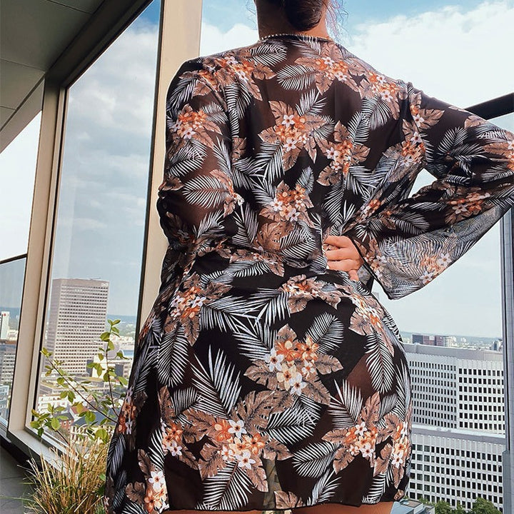 Damen Hochgeschnittener Bikini mit floralem Kimono Echo Archiv
