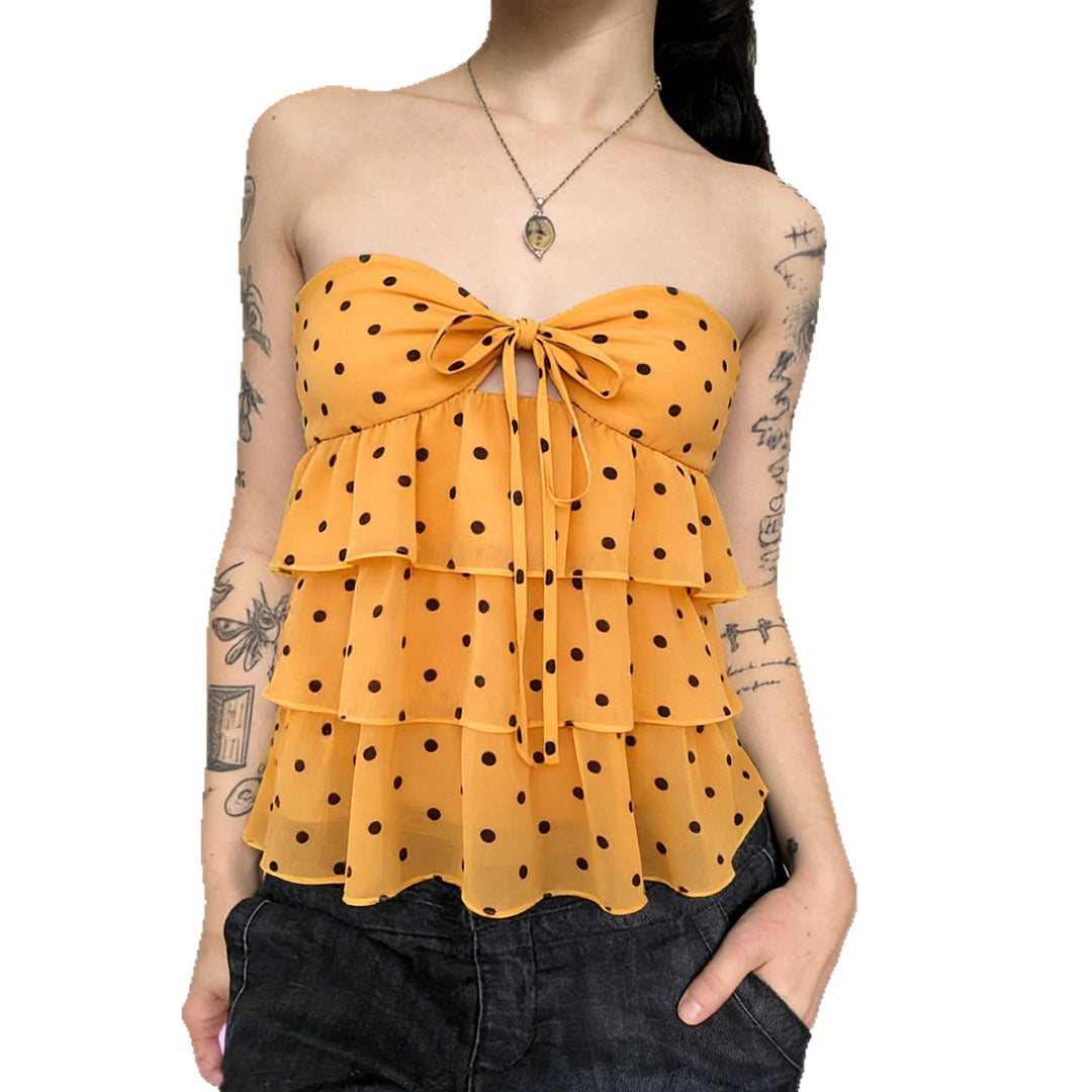 Damen freches Rüschenshirt mit Polka-Dot-Muster Echo Archiv