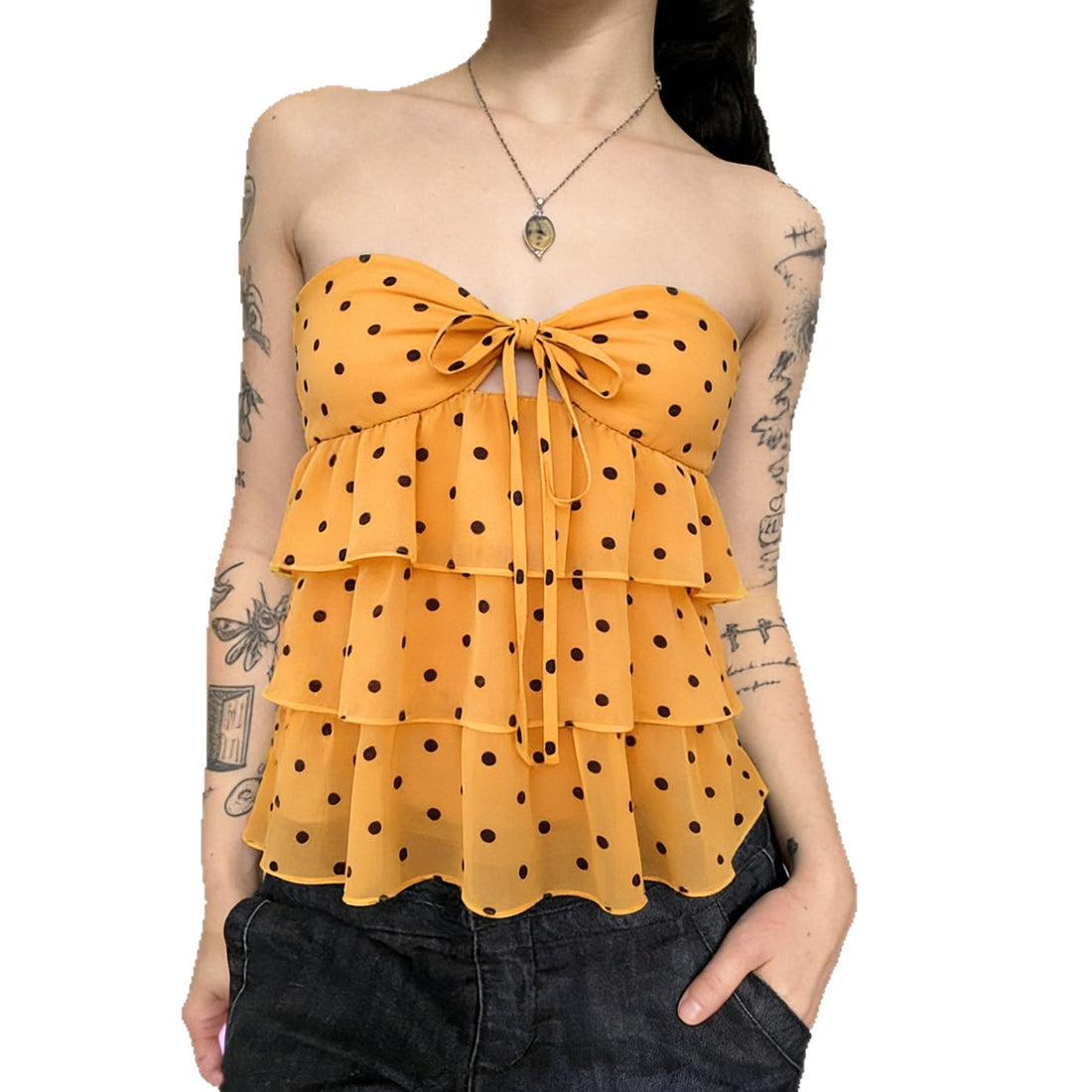 Damen freches Rüschenshirt mit Polka-Dot-Muster – Élovi