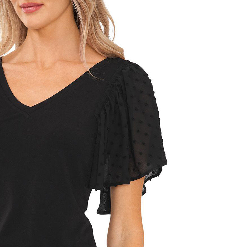 Damen V-Ausschnitt Bluse mit transparenten Rüschenschultern Echo Archiv
