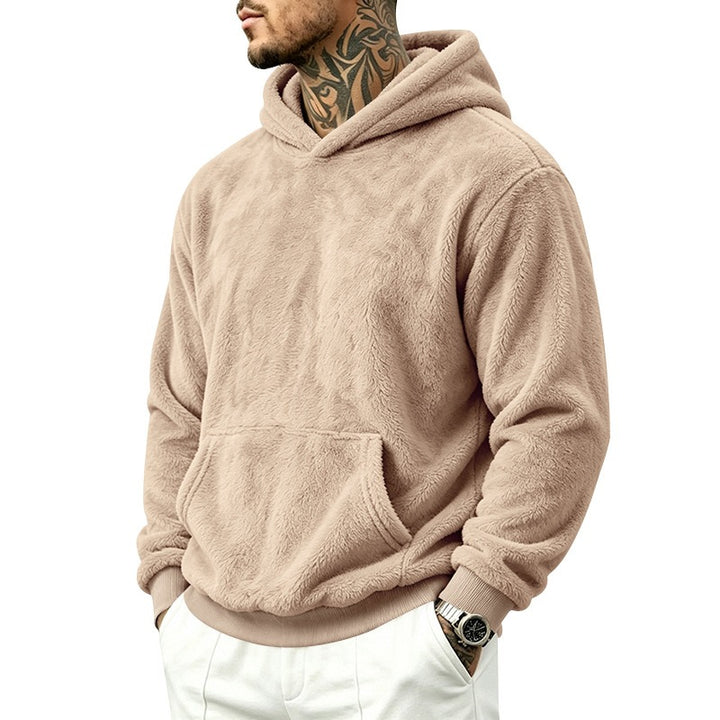 Herren Kuscheliger Fleece-Hoodie mit Kängurutasche und geripptem Saum – Cavarno