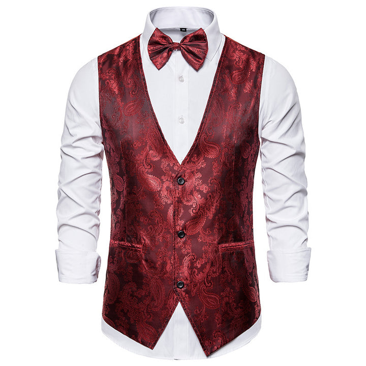 Herren nan taillierte Satinweste mit ornamentalem Jacquardmuster, V-Ausschnitt und drei Knöpfen Echo Archiv