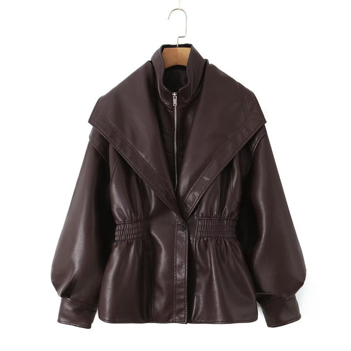Damen Kunstlederjacke mit weitem Schalkragen und gerafftem Taillenbund Echo Archiv