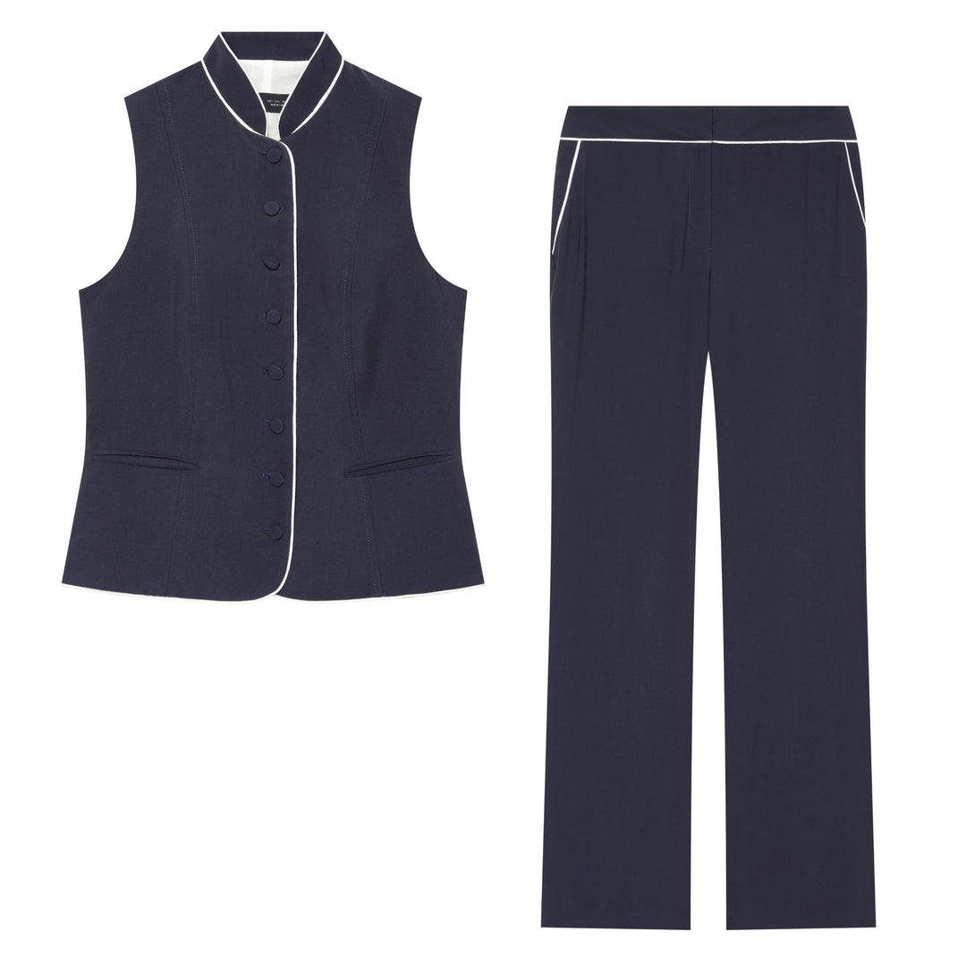 Damen Weite High‑Waist Stoffhose mit Kontrastpaspel und geradem Bein Echoarchiv