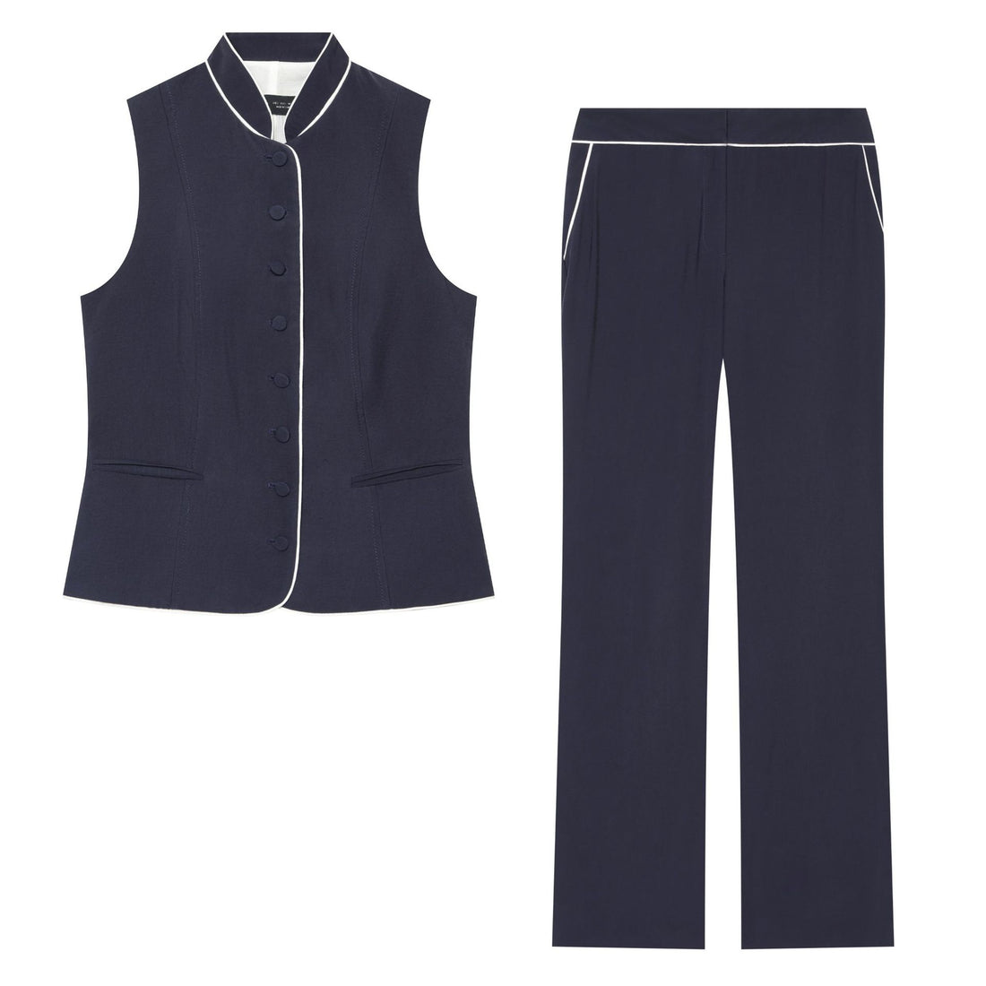 Damen Weite High‑Waist Stoffhose mit Kontrastpaspel und geradem Bein Echoarchiv