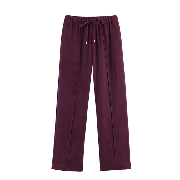 Damen nan gerade geschnittene Velourslederimitat-Hose mit Elastikbund und Kordel Echo Archiv