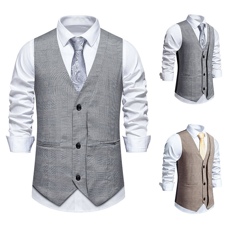 Herren elegante Anzugweste mit klassischem Herringbone-Muster und praktischen Taschen Echoarchiv