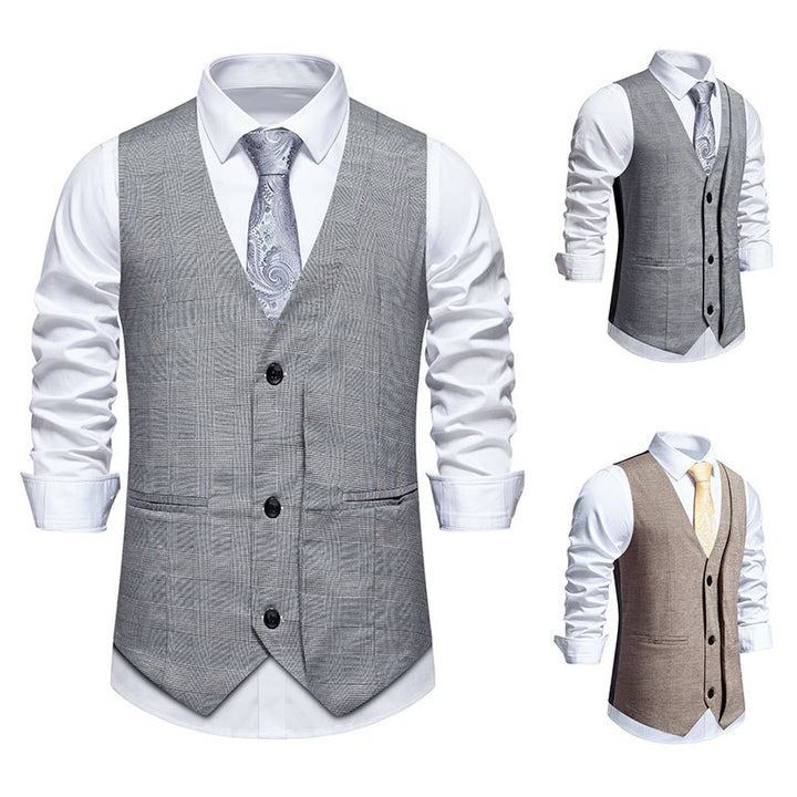 Herren elegante Anzugweste mit klassischem Herringbone-Muster und praktischen Taschen Echoarchiv