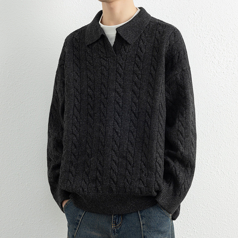 Herren Strickpullover mit Nautical Cable-Muster und klassischem Kragen Echoarchiv
