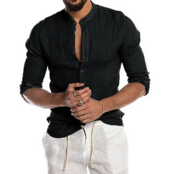 Herren Leinenhemd mit modernem Henley-Ausschnitt und Struktur Echoarchiv