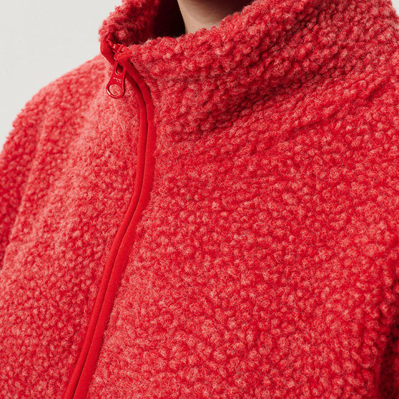 Damen Flauschige Fleecejacke mit hohen Kragen und seitlichen Taschen Echoarchiv