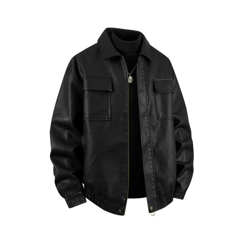 Herren Overshirt-Bomberjacke aus Kunstleder mit Klappbrusttaschen & elastischem Saum Echoarchiv
