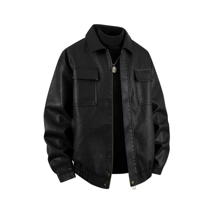 Herren Overshirt-Bomberjacke aus Kunstleder mit Klappbrusttaschen & elastischem Saum Echoarchiv