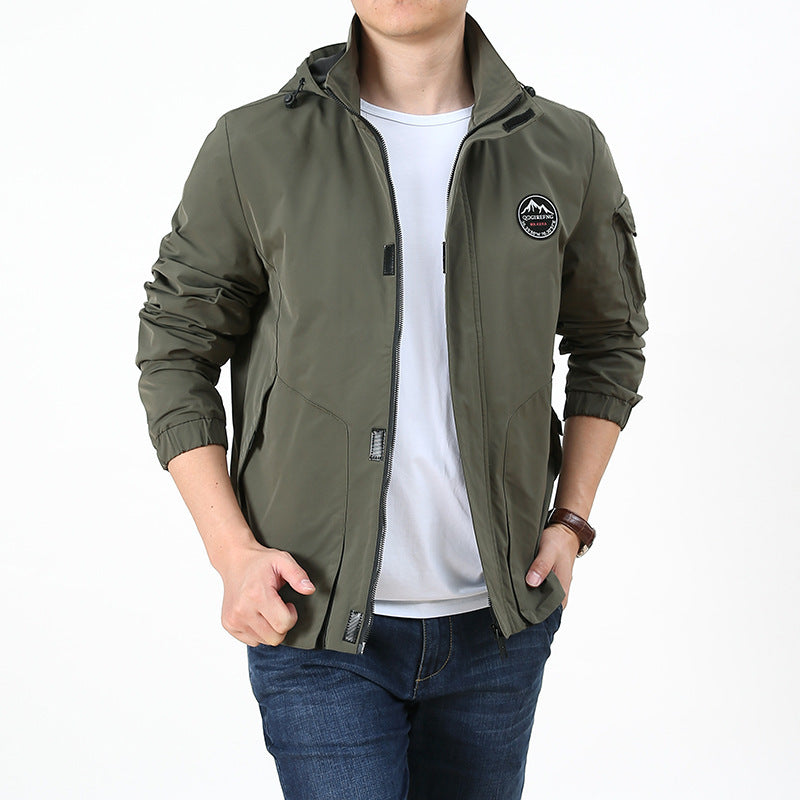 Herren Leichter Kapuzen-Softshellblouson im Urban-Outdoor-Stil mit Ärmeltasche und elastischen Bündchen Echoarchiv
