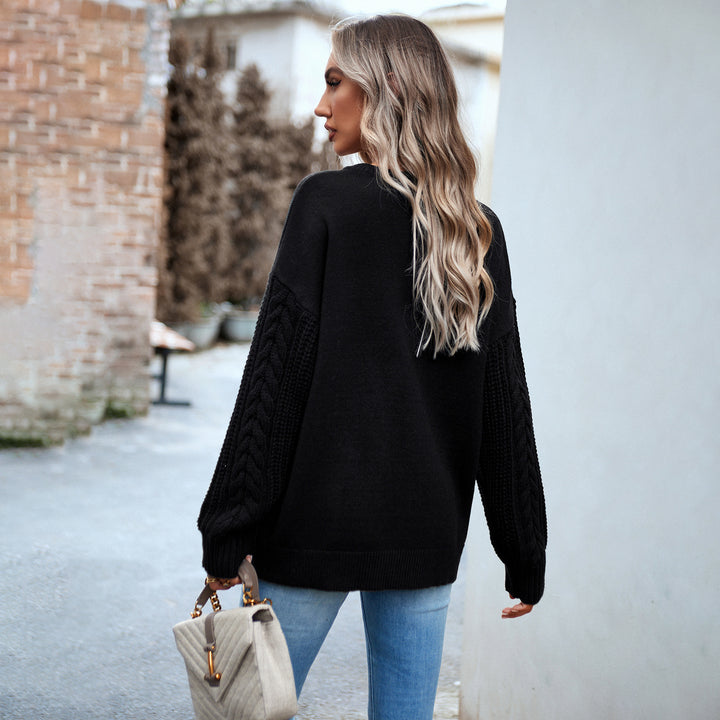 Damen Oversize-Feinstrickpullover mit Rundhalsausschnitt und Zopfmusterärmeln – Mavelle