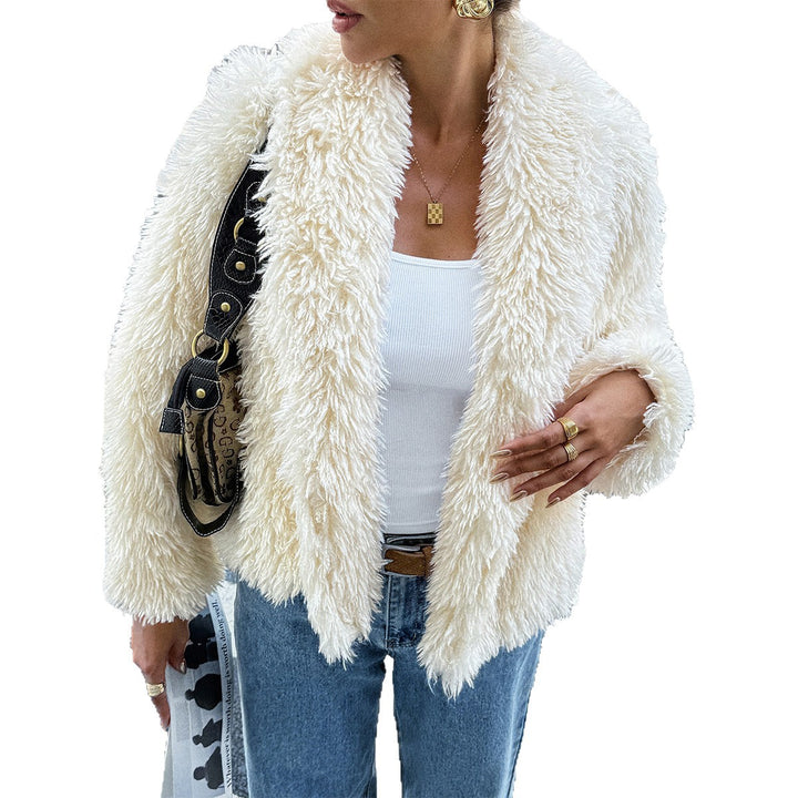 Damen flauschiger Teddy-Mantel mit Oversize-Schalkragen, kurzer Länge und geradem Schnitt – Montévia