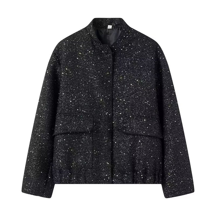 Damen nan strukturierte Boucléjacke mit Stehkragen, aufgesetzten Taschen und elastischem Saum Echo Archiv