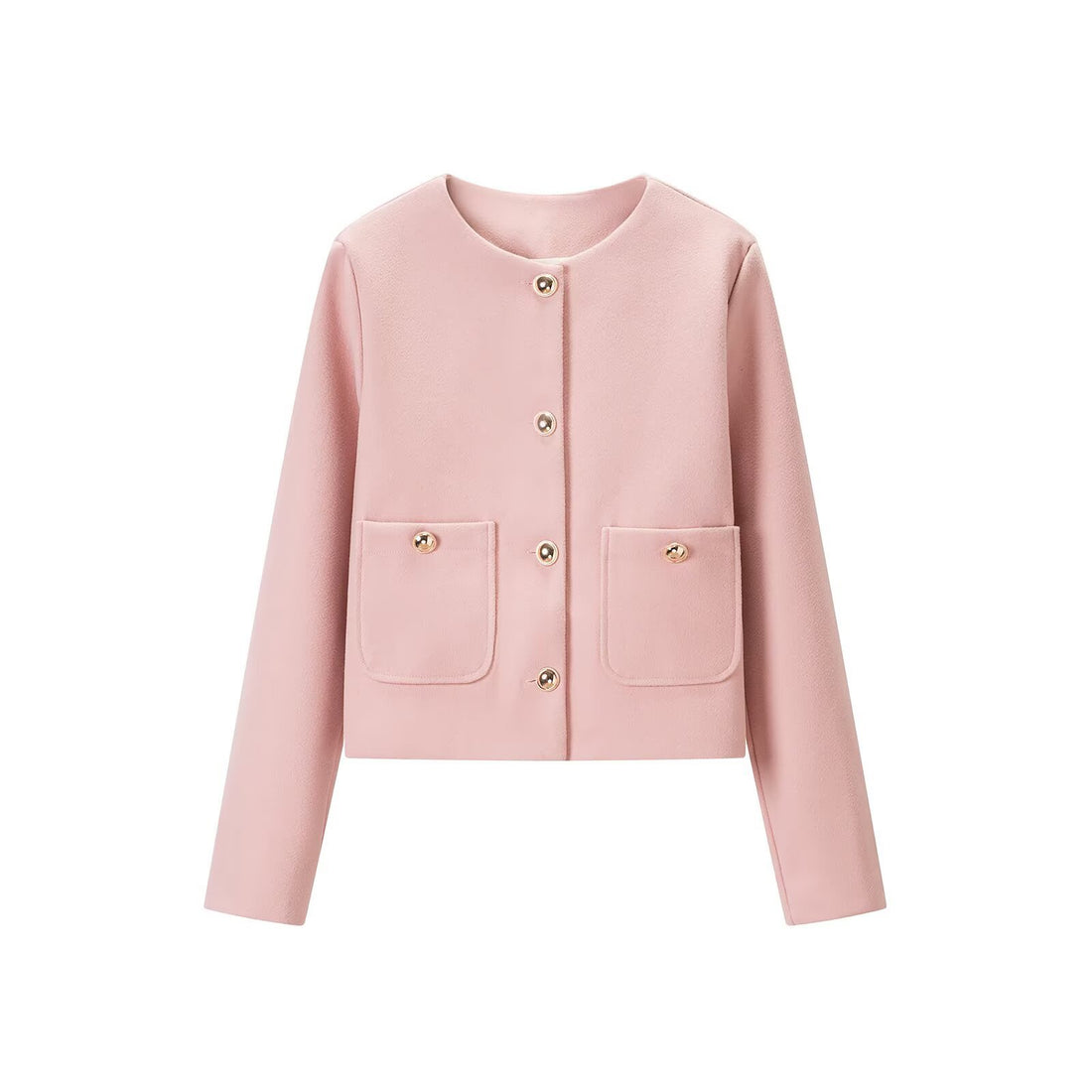 Damen Kurzjacke aus Wollmix mit Rundhalsausschnitt, aufgesetzten Taschen und goldenen Zierknöpfen Echoarchiv