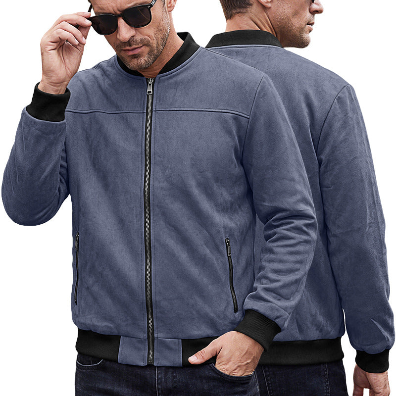 Herren Wildlederoptik Bomberjacke mit Rippenbündchen und Reißverschluss-Taschen – Brevano