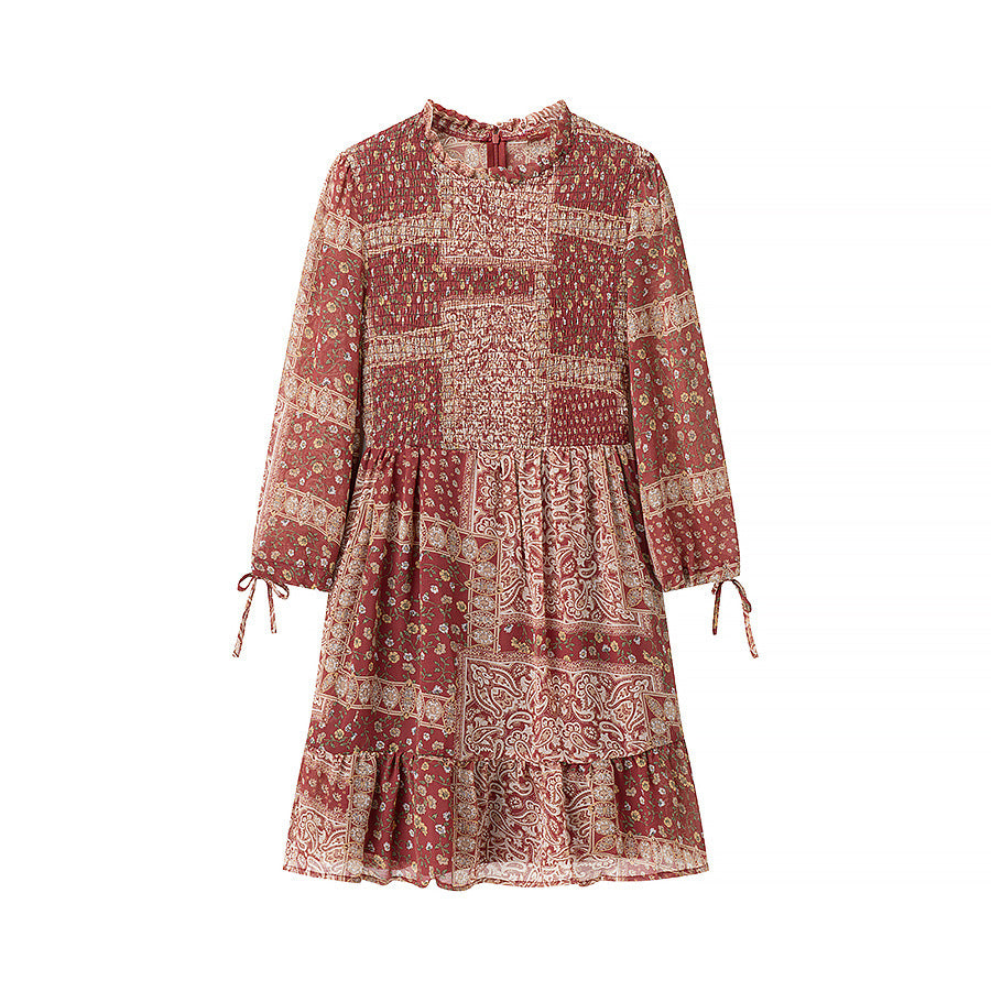 Damen Patchwork-Rüschen-Minikleid mit Smock-Bustier und Volantstufen Echo Archiv