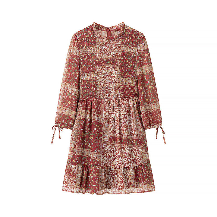 Damen Patchwork-Rüschen-Minikleid mit Smock-Bustier und Volantstufen Echo Archiv