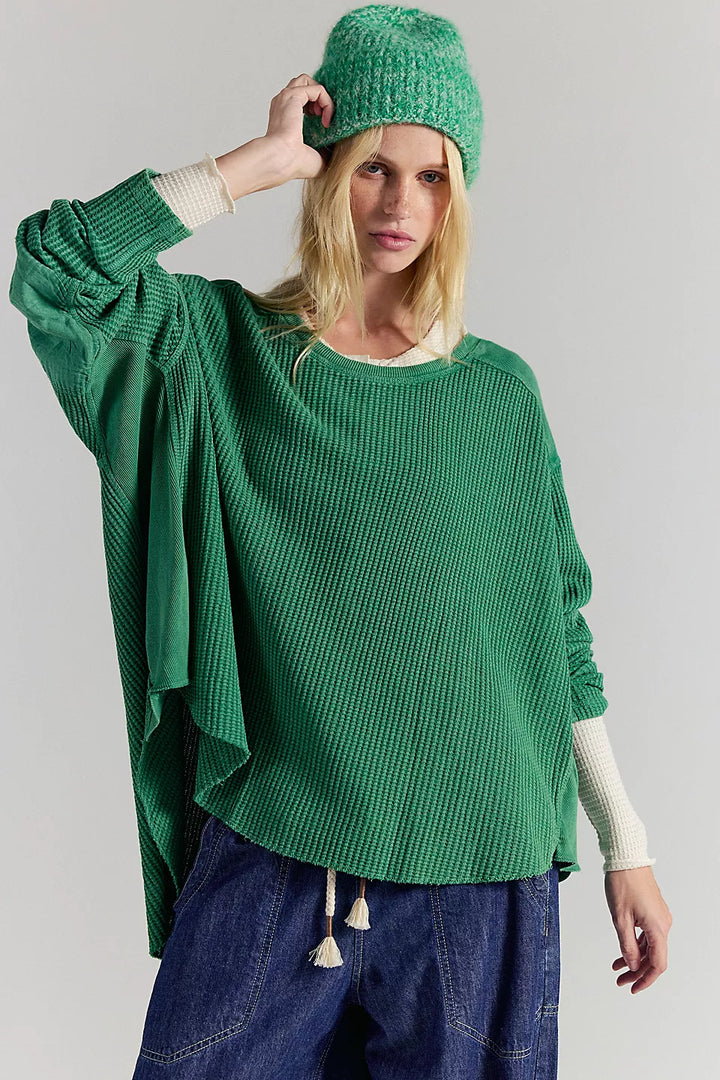 Damen Oversized Waffelstrick-Pullover mit weitem Schnitt und tiefem Raglan – Mavelle