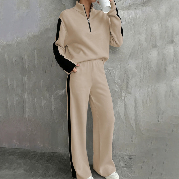Damen nan lässiges Jogginganzug-Set mit Halbzip, elastischer Bund und seitlichen Kontraststreifen Echo Archiv
