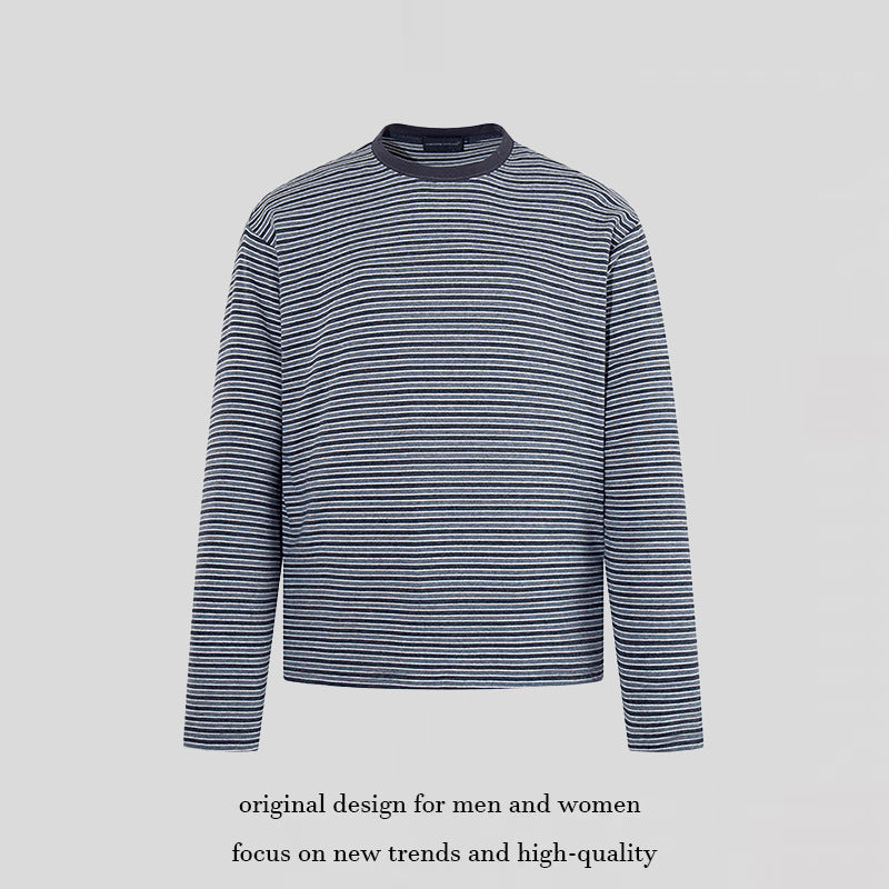 Herren Gestreiftes Langarmshirt aus Baumwollmischung mit Rundhalsausschnitt und Relaxed-Fit Echoarchiv