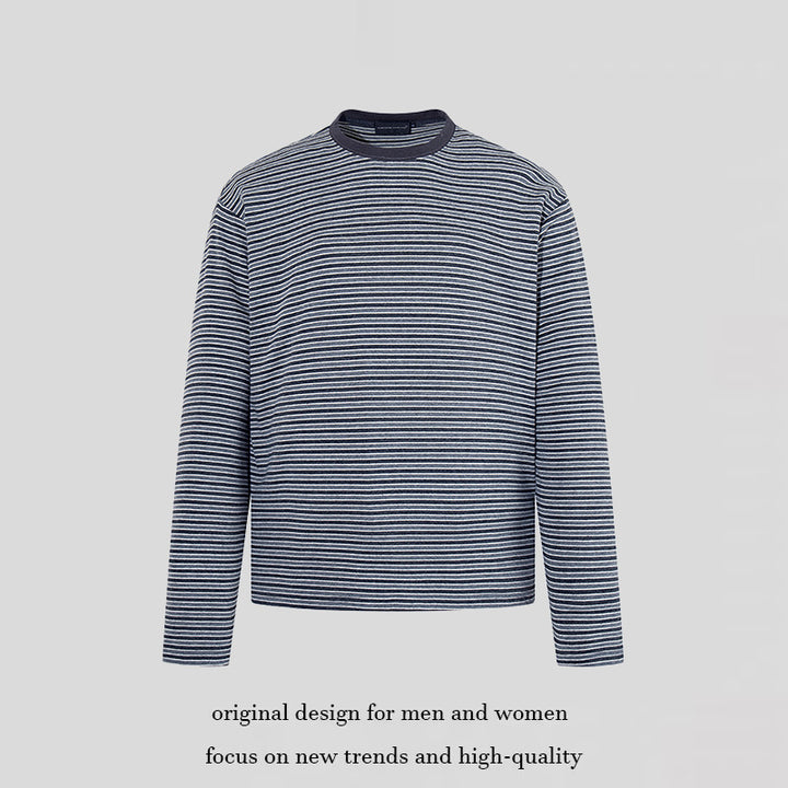 Herren Gestreiftes Langarmshirt aus Baumwollmischung mit Rundhalsausschnitt und Relaxed-Fit Echoarchiv