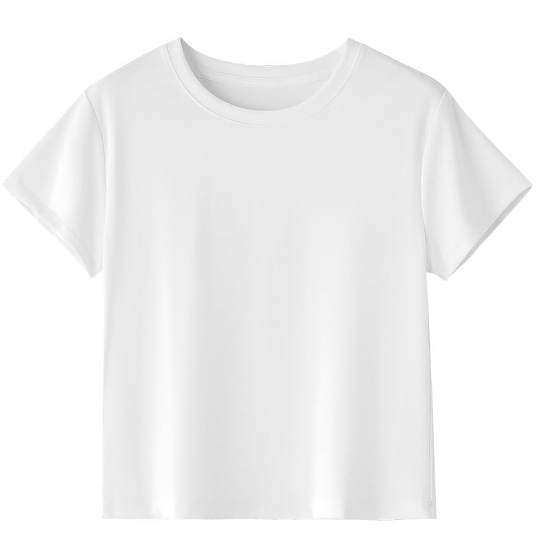 Damen Kurzgeschnittenes Boxy-T-Shirt aus weichem Baumwollstretch mit Rundhalsausschnitt Echo Archiv