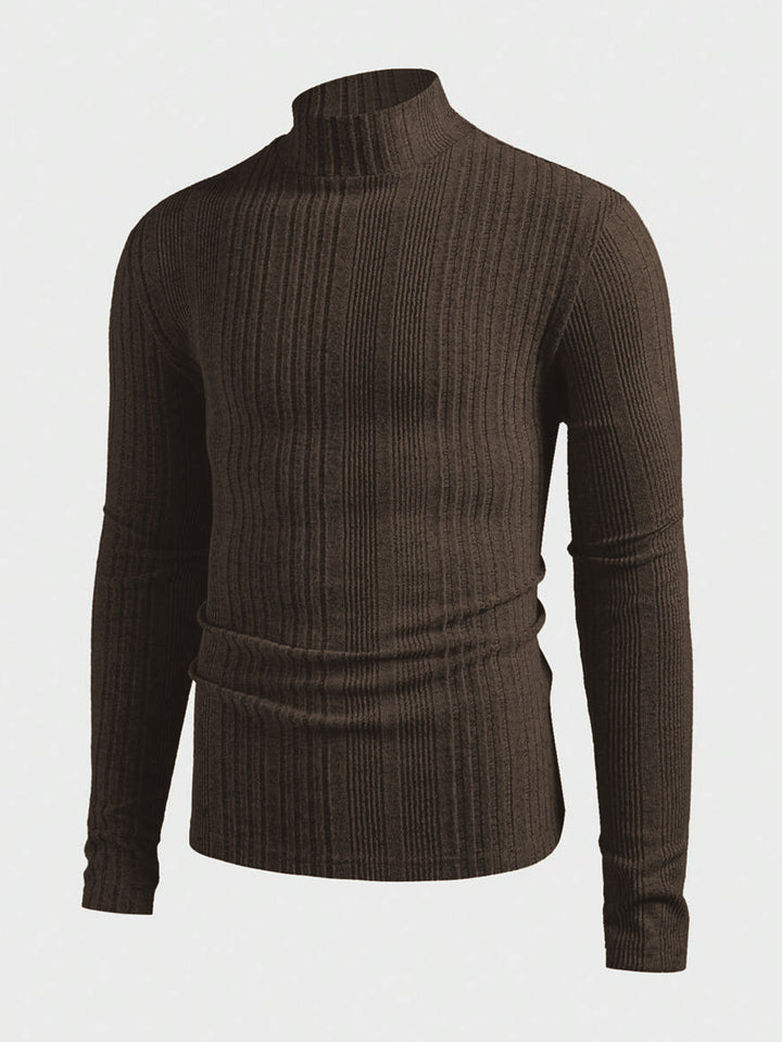 Herren Strickpullover mit hohem Kragen und Rippstruktur Echoarchiv