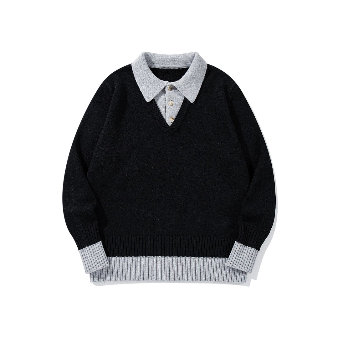 Herren Polokragen-Strickpullover mit Knopfleiste und kontrastierten Bündchen Echoarchiv