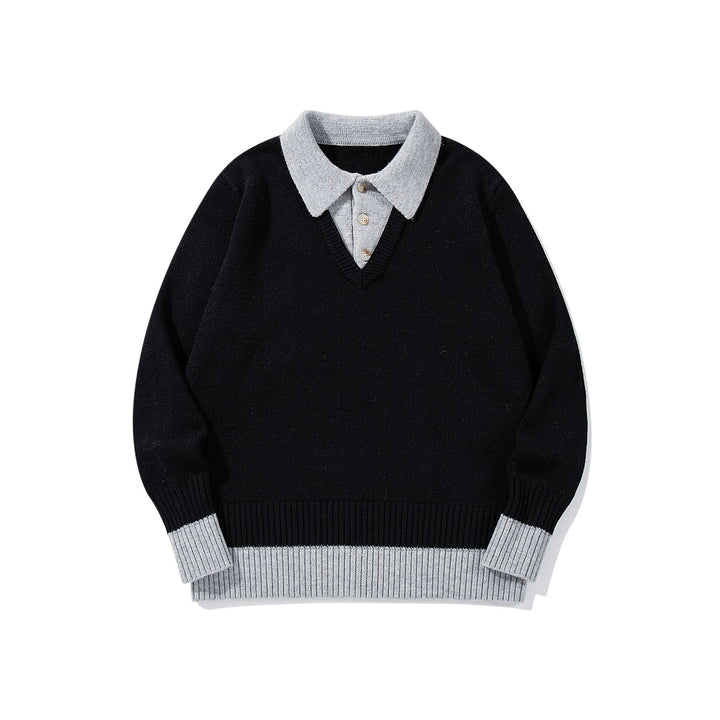 Herren Polokragen-Strickpullover mit Knopfleiste und kontrastierten Bündchen Echoarchiv