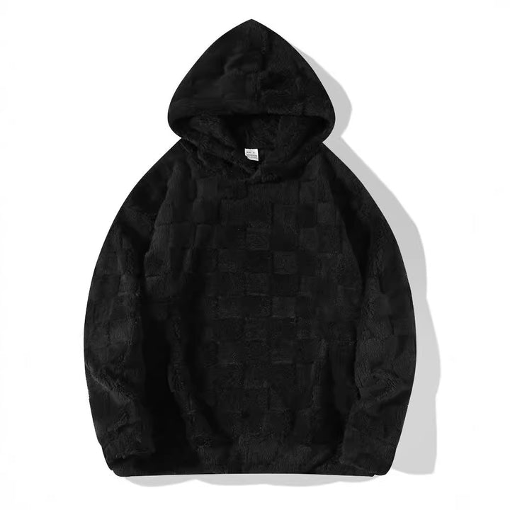 Damen Oversize-Plüschhoodie mit Karomuster, Kapuze und weichem Teddyfutter – Auréline