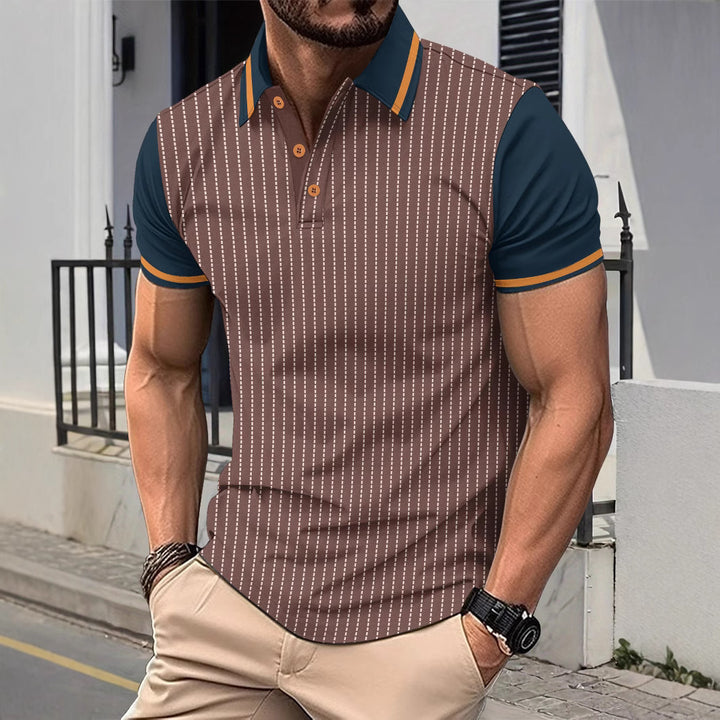 Herren Kurzarm Polohemd mit eleganten Streifen und Kontrastakzenten Echoarchiv