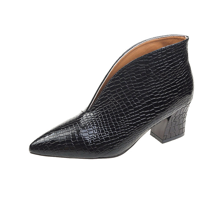 Damen nan spitze Stiefelette mit Krokoprägung und niedrigem Kittenabsatz Echo Archiv