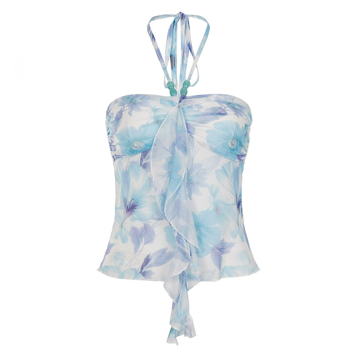 Damen Neckholder-Bluse mit floralem Design und raffiniertem Lockenabschluss Echo Archiv