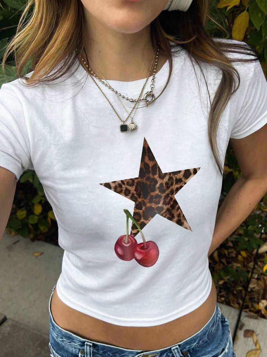 Damen Crop-T-Shirt mit kreativem Augenmotiv und Tourdruck Echo Archiv
