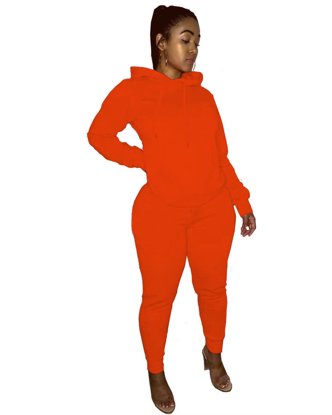 Damen tailliertes Hoodie- und Jogginghose-Set mit Kängurutasche, hohem Komfortbund und gerippten Knöchelbündchen – Auréline