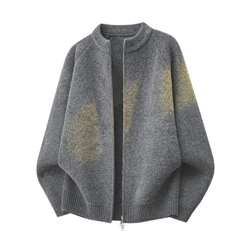 Damen Strick-Bomberjacke mit kurzem Stehkragen, Raglanärmeln und Zwei-Wege-Reißverschluss Echoarchiv