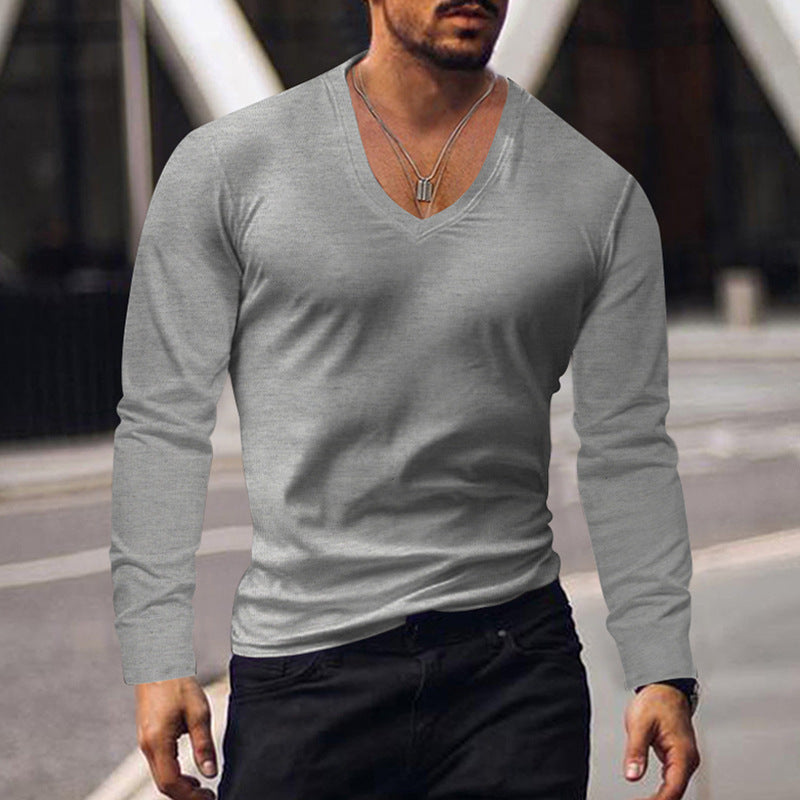 Herren V-Ausschnitt Langarmshirt aus weichem Baumwollmix mit figurbetonter Passform Echoarchiv