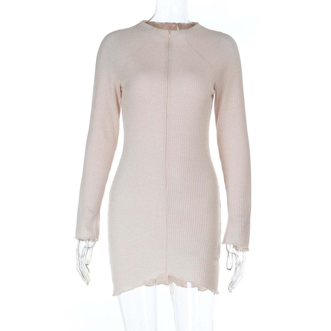 Damen Figurbetontes Rippstrick-Minikleid mit Frontreißverschluss und Stehkragen – Avérine