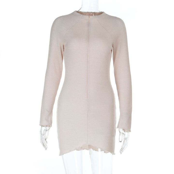 Damen Figurbetontes Rippstrick-Minikleid mit Frontreißverschluss und Stehkragen – Avérine