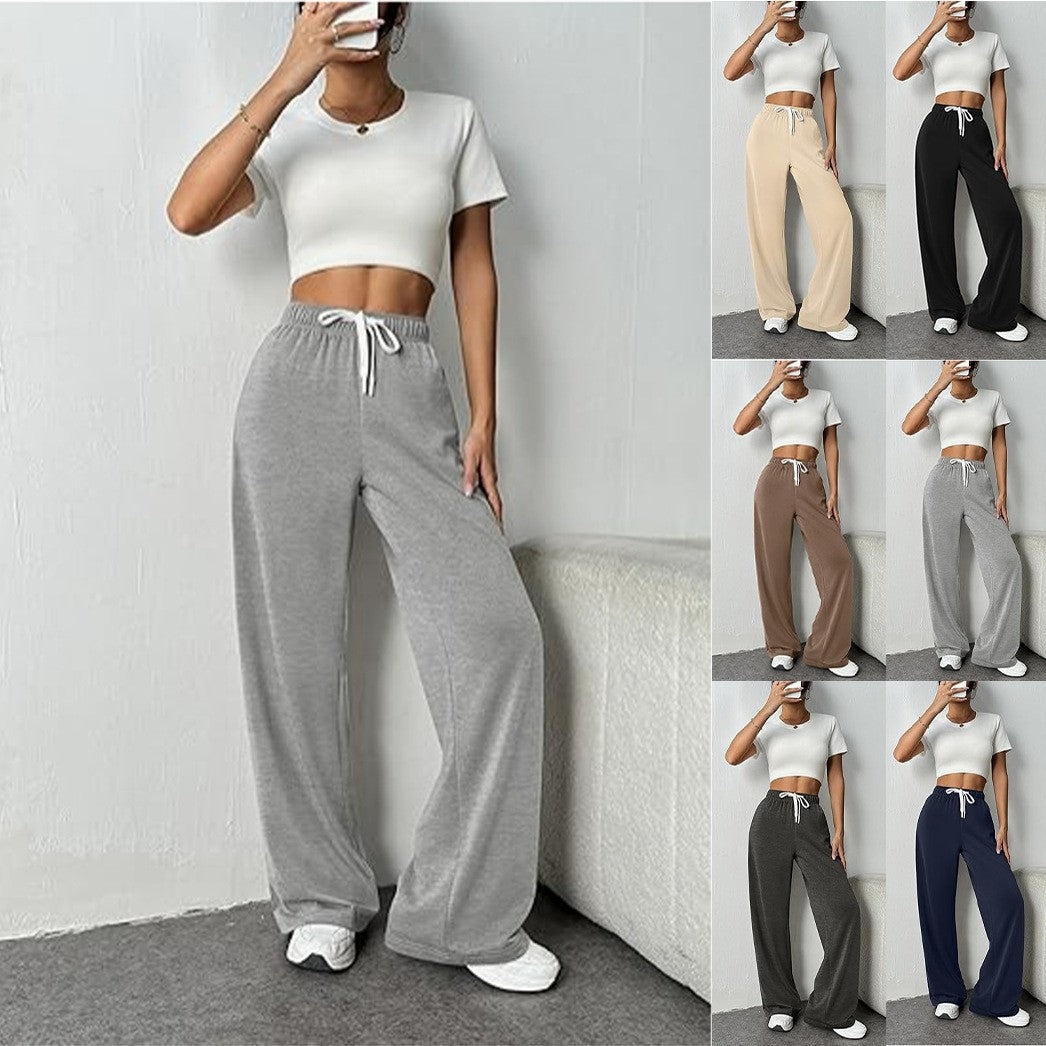 Damen Relaxed Weite Jersey Drawstring Lounge-Hosen Echoarchiv