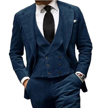 Herren eleganter Cordanzug mit Weste und stilvollem Revers Echoarchiv